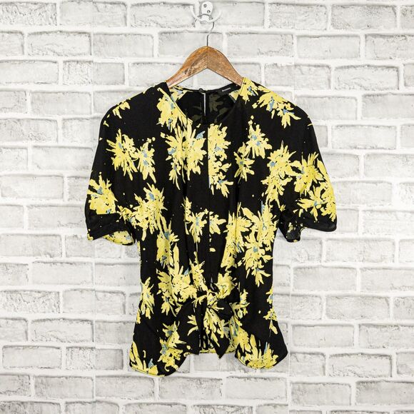 Proenza Schouler Women's tie waist Blouse in Black Yellow Floral Size 8 - Picture 5 of 7